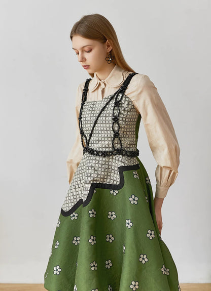 floral plaid patchwork suspender dress 