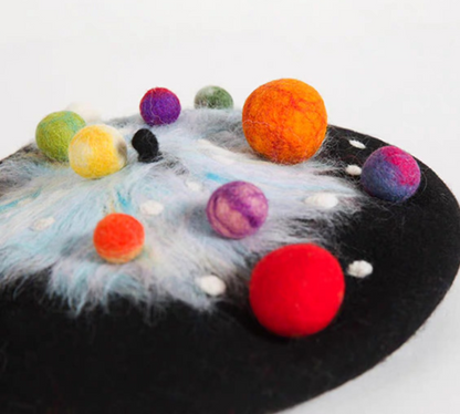 wet felt planet night sky beret