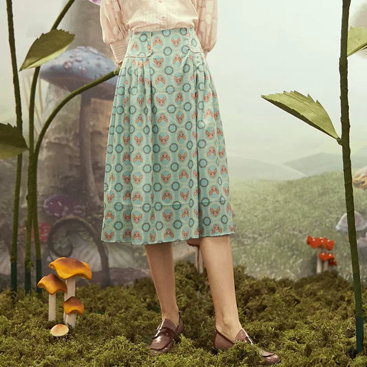 high-waisted mid-length cat skirt