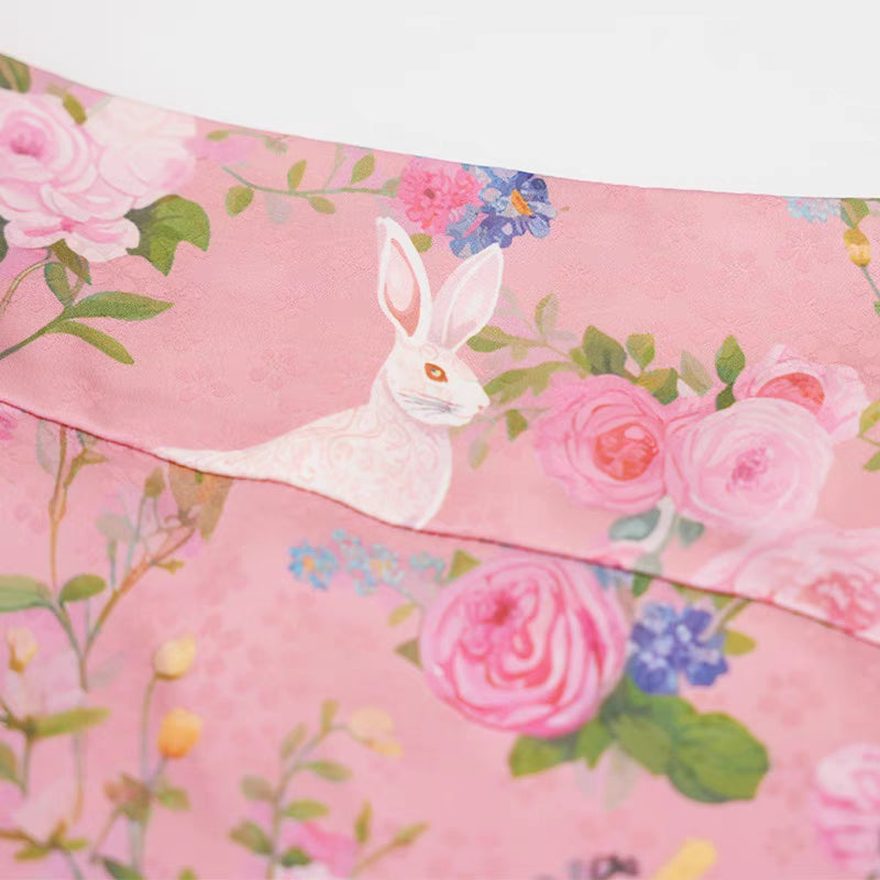 Retro Rose Rabbit Print High Waist Skirt – remulia