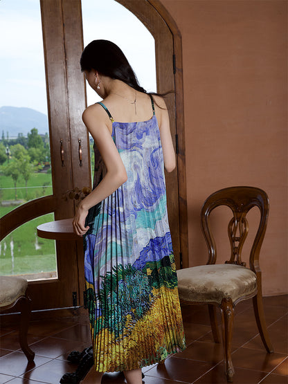 “Wheat field with cypresses” cami dress