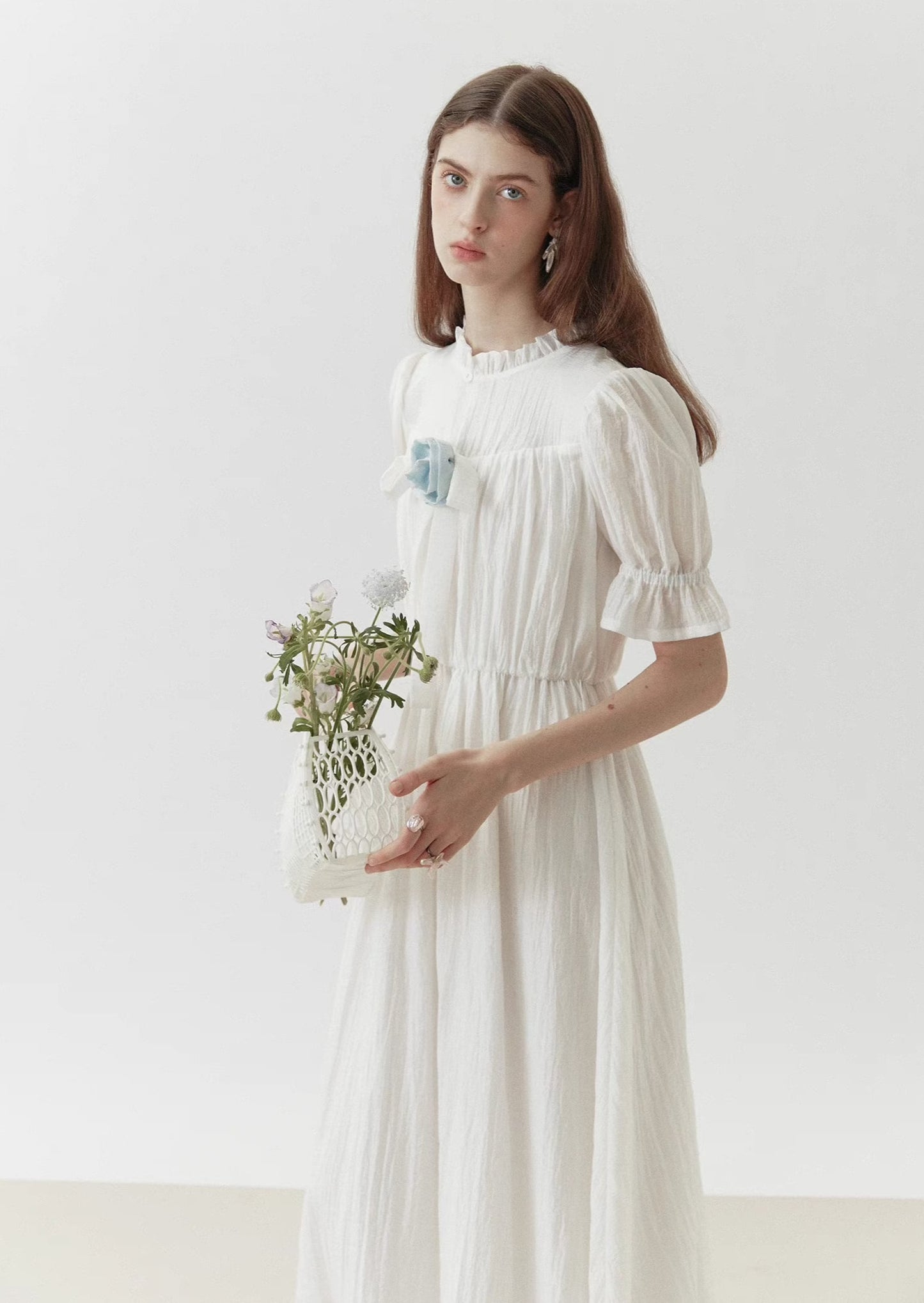 handmade flower short-sleeved dress