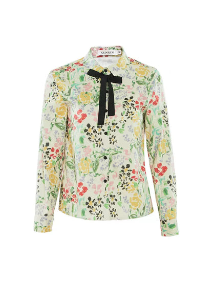 yellow and green floral bow tie shirt