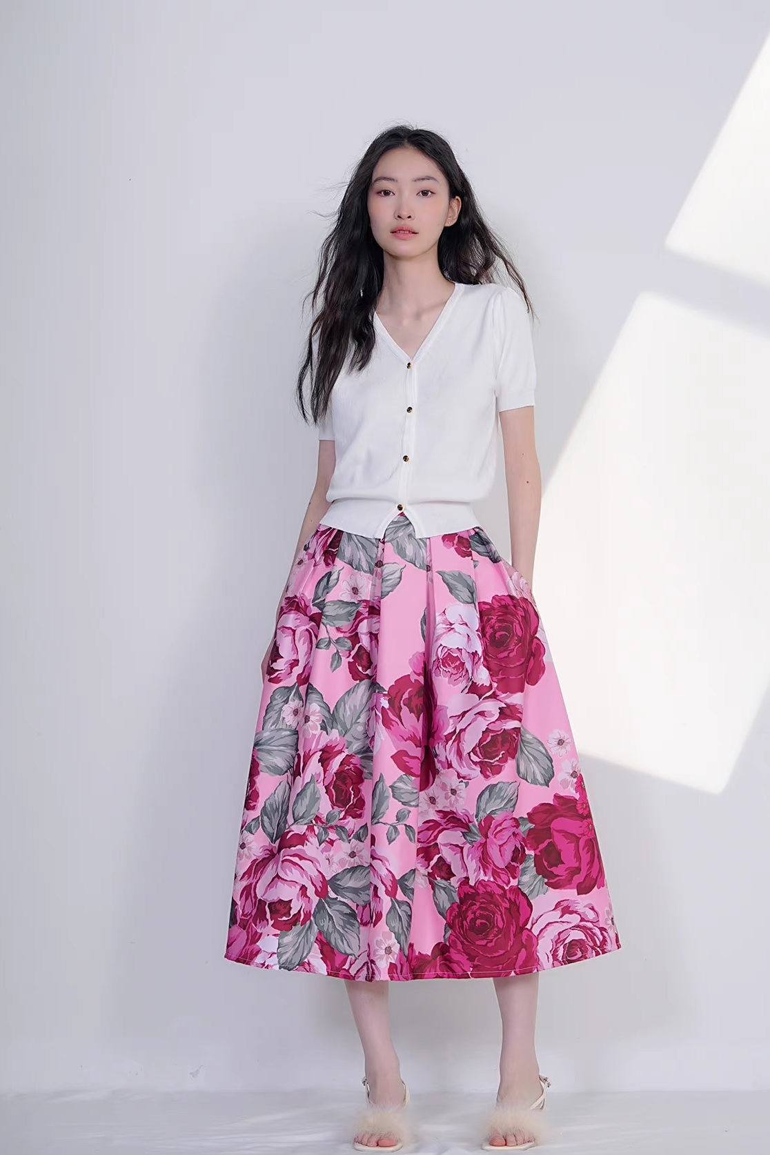 French elegant printed high-waisted skirt