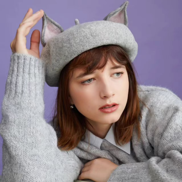 Wool Felt Cat Ears Beret