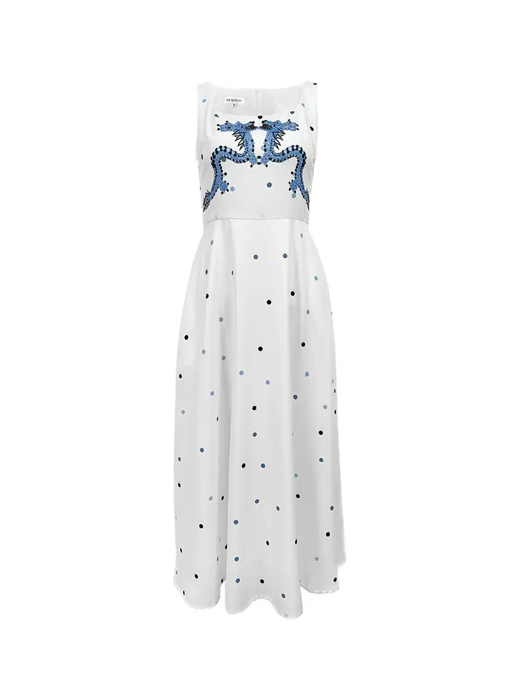 blue dragon polka dot print sleeveless dress 