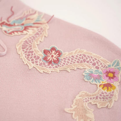 short-sleeved Dragon Year embroidered top