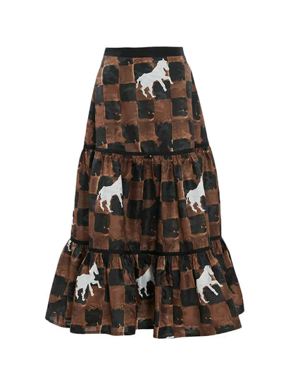 checkerboard pony print skirt 