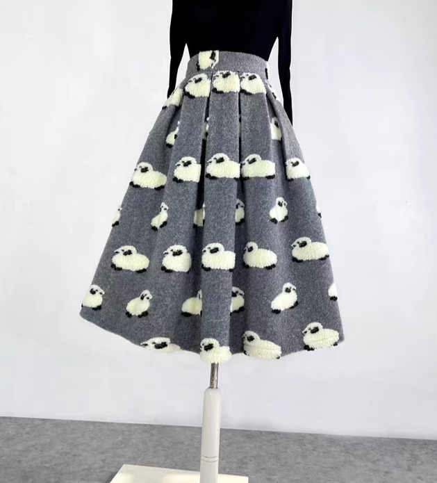 French woolen sheep  high-waisted skirt