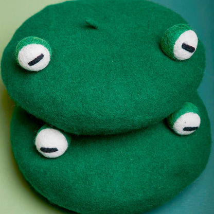 wool felt cute and funny green frog beret