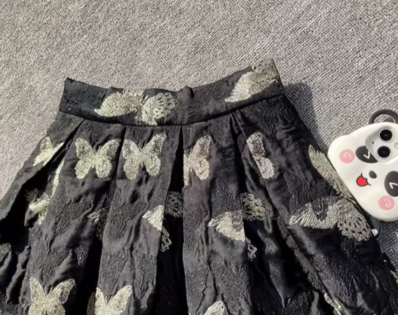 Butterfly retro embroidered high-waisted A-line fluffy skirt 