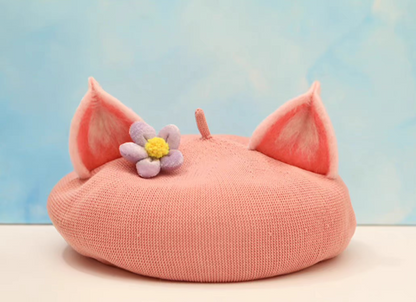 wool felt cute pink fox ears beret