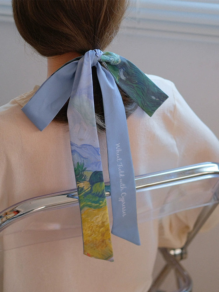 "Wheat field with cypresses" hair ribbon