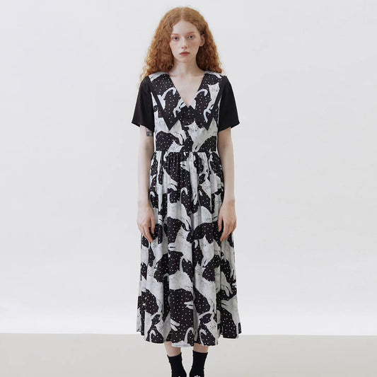 new polka dot cat lapel vacation long dress