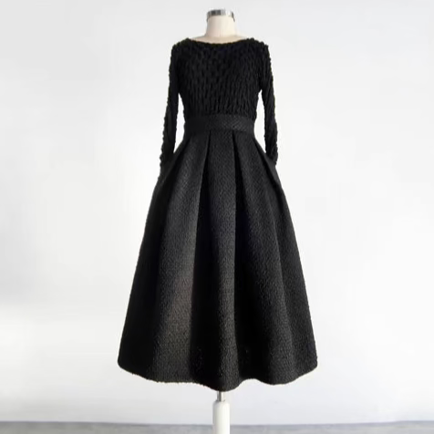 black slimming thickened tweed skirt