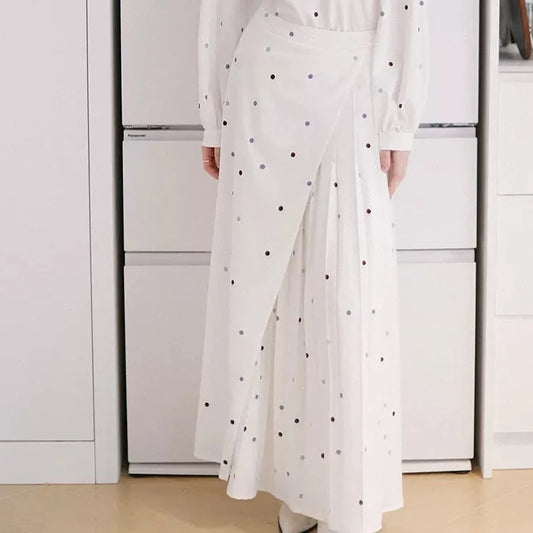 polka dot print asymmetric pleated skirt
