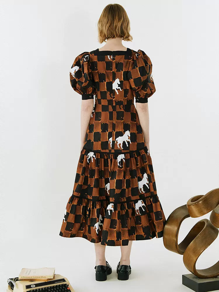 original checkerboard pony bow waist dress 