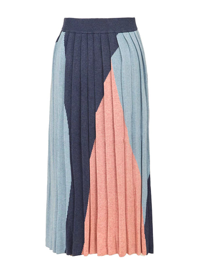A-line mid-length contrasting color knitted skirt