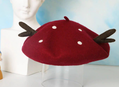 wool polka dot Christmas deer antler beret