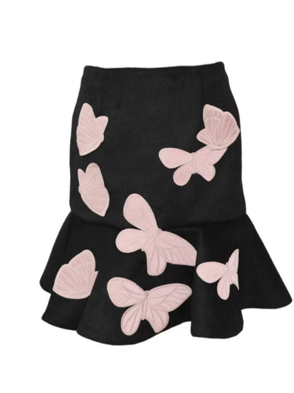 Pink Butterfly Embroidered Fishtail Skirt