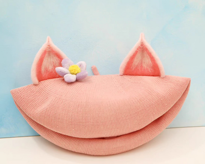 wool felt cute pink fox ears beret