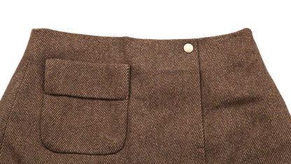 retro patch pocket decoration tweed skirt