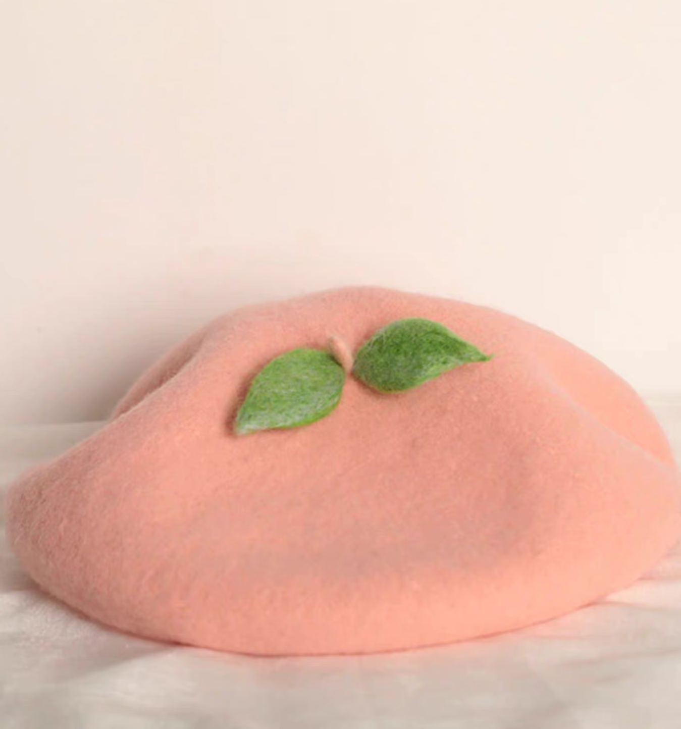 handmade wool felt peach leaf beret