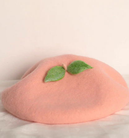 handmade wool felt peach leaf beret