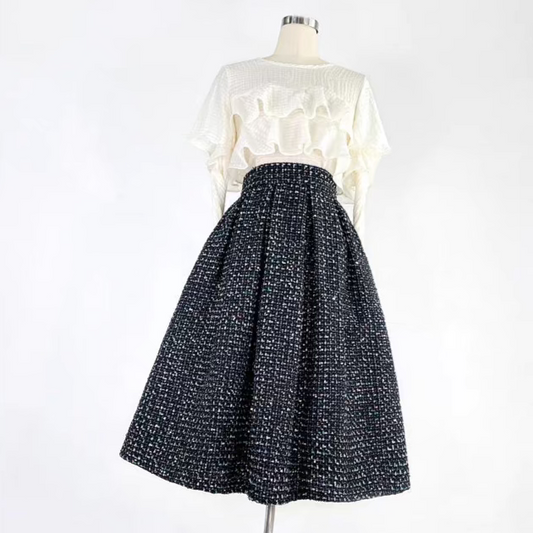 Elegant sequined tweed high-waisted tutu skirt 