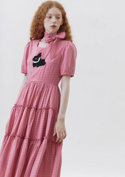 New Style Black Rabbit Embroidered Dress