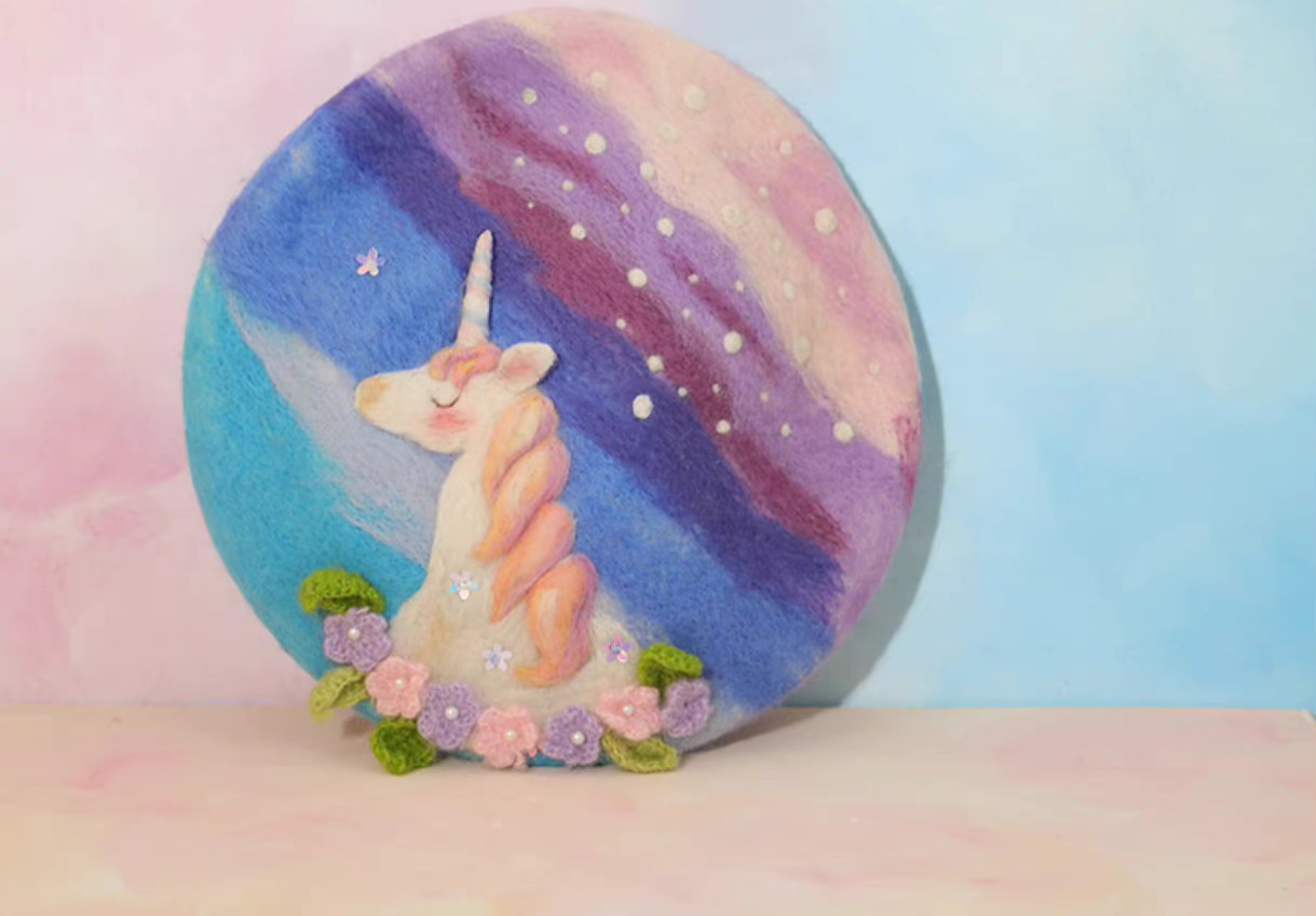 wool felt fantasy unicorn beret