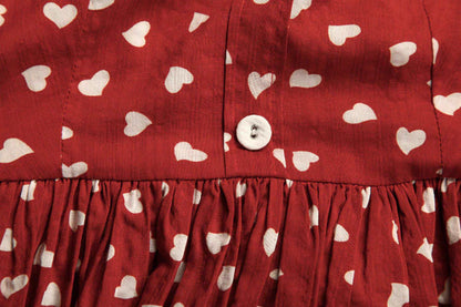 square neck short sleeved red polka dot dress 