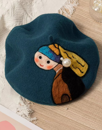 Retro Famous Painting Woolen Beret Hat