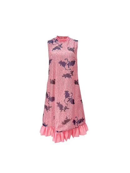 fluorescent pink flower print fungus dress