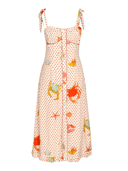 suspender polka dot crab hand-painted beach dress 