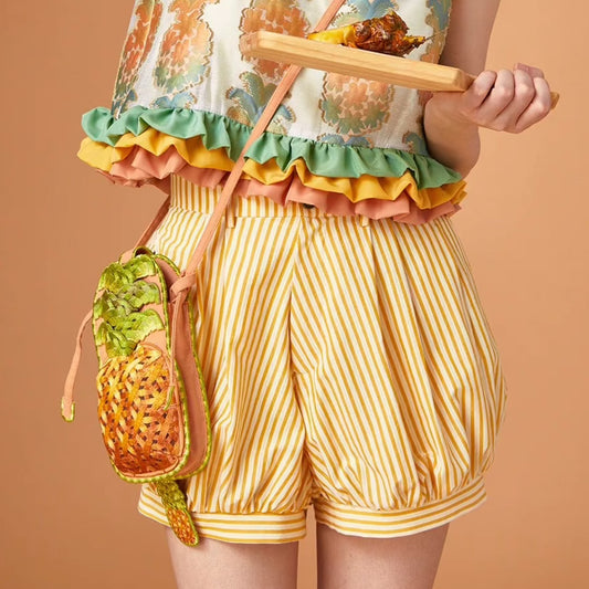 Yellow Stripe Summer Pumpkin Shorts 