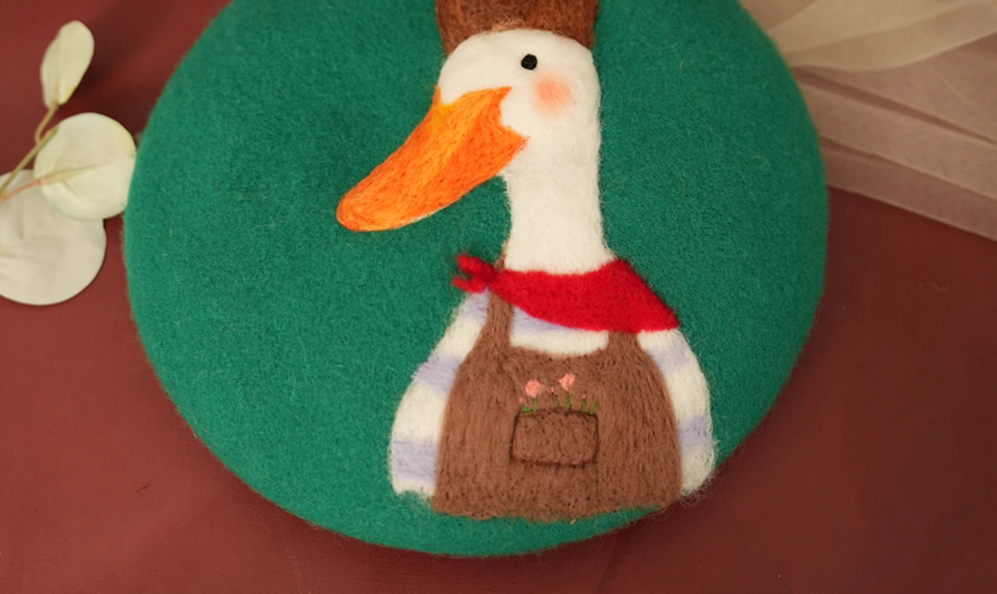 cute childlike happy duck wool felt beret