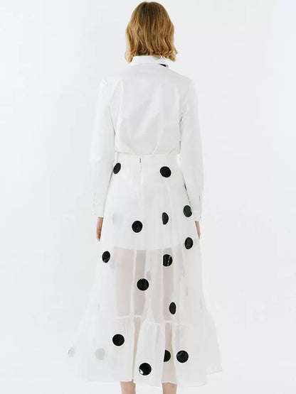 black and white polka dot patch organza skirt 