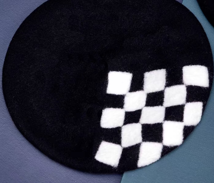 Checkerboard black and white square beret