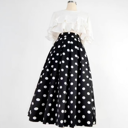 polka-dot printed high-waist skirt