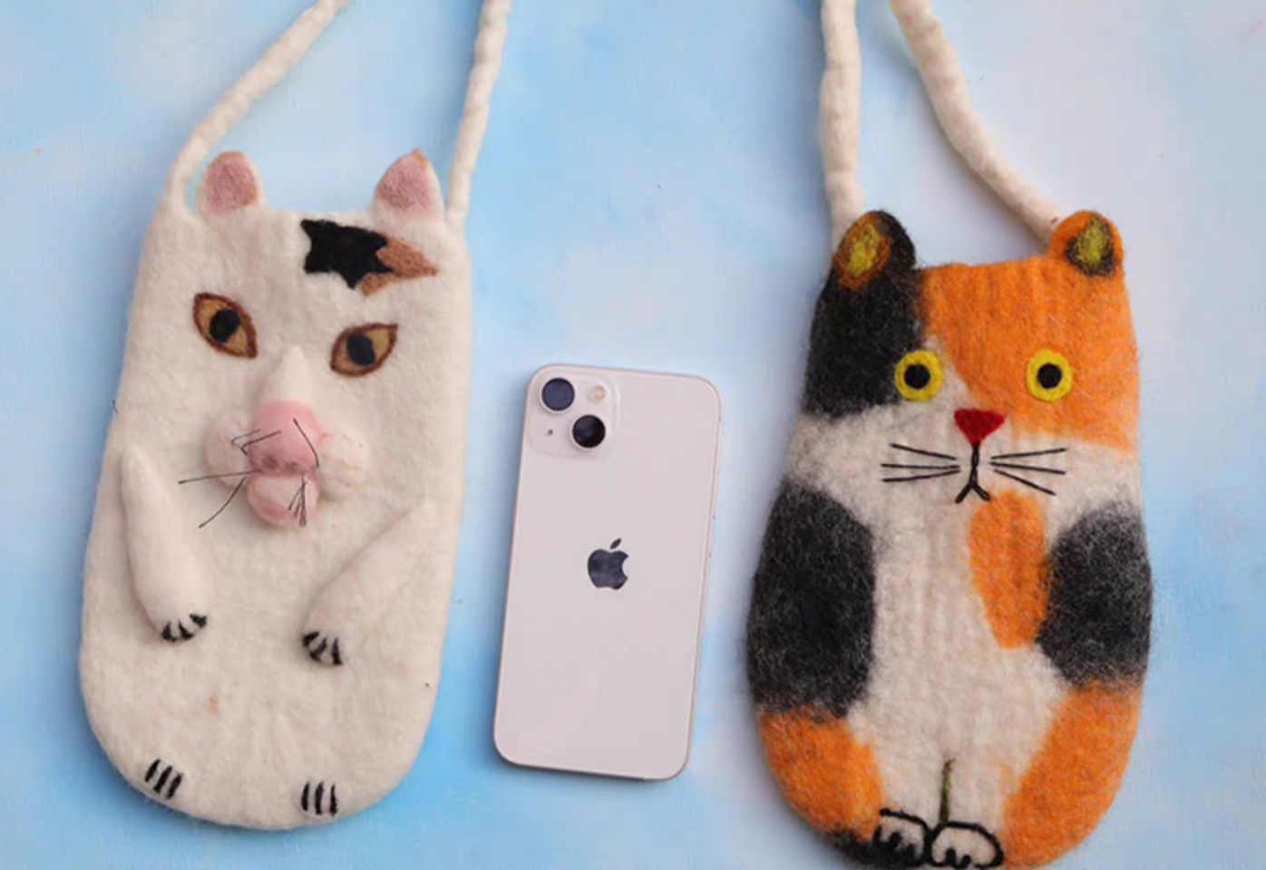 Wool Felt Cute Cat Crossbody Mobile Phone Bag