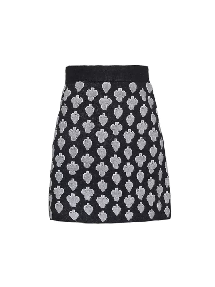 Poker pattern jacquard knitted mini skirt