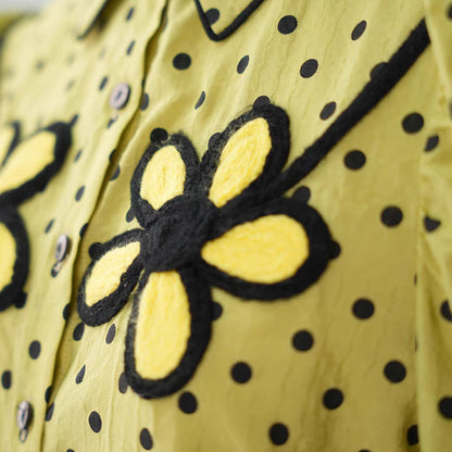 polka dot printed daisy patch embroidered straight shirt