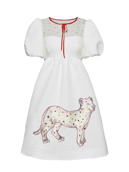 white dog puff sleeve dress 