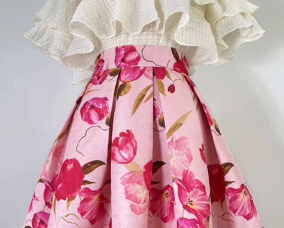 pink Hepburn elegant printed high-waisted puffy skirt 