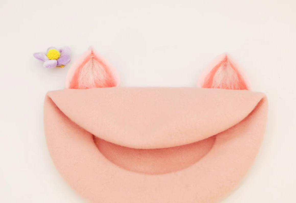 wool felt cute pink fox ears beret