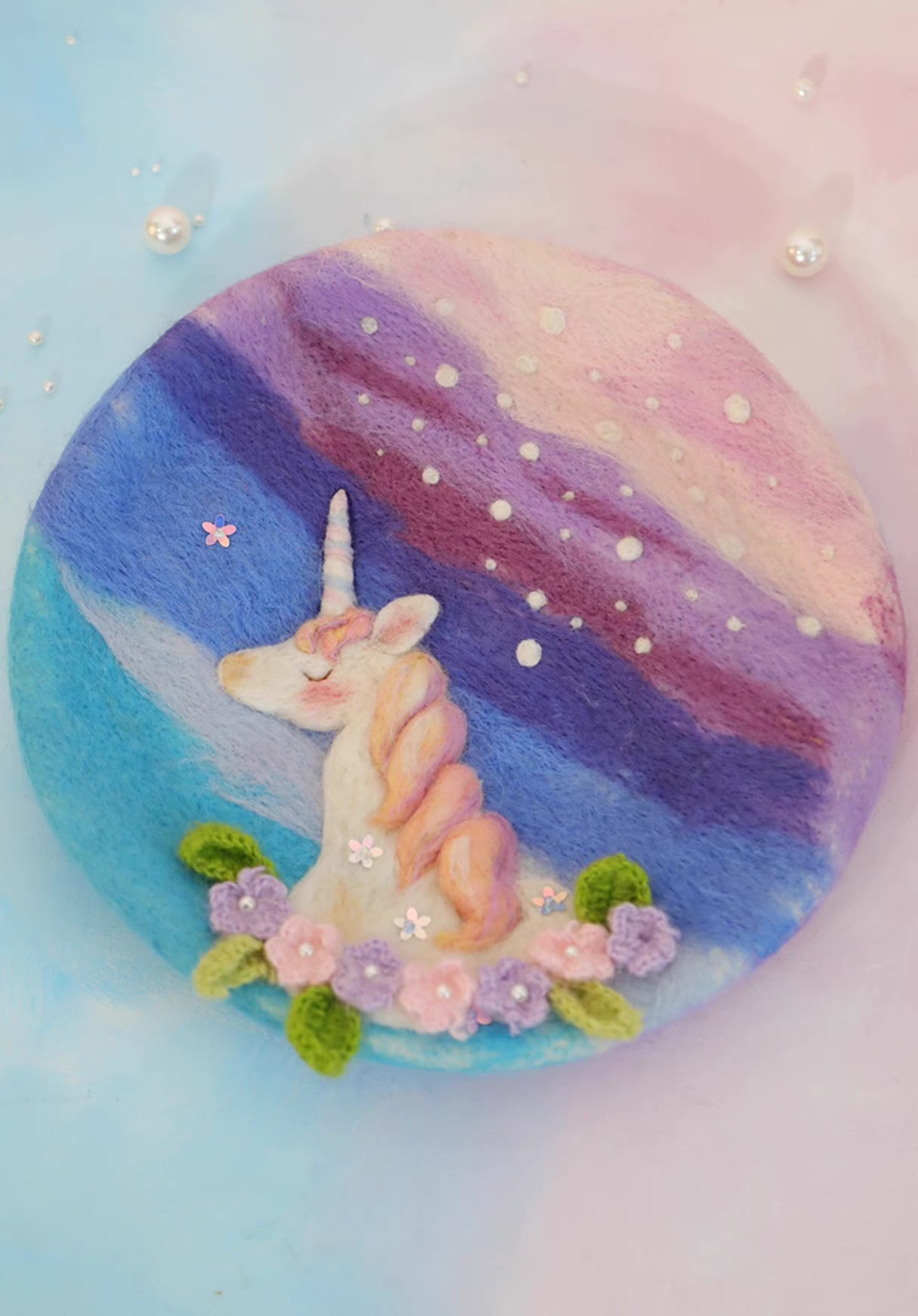 wool felt fantasy unicorn beret