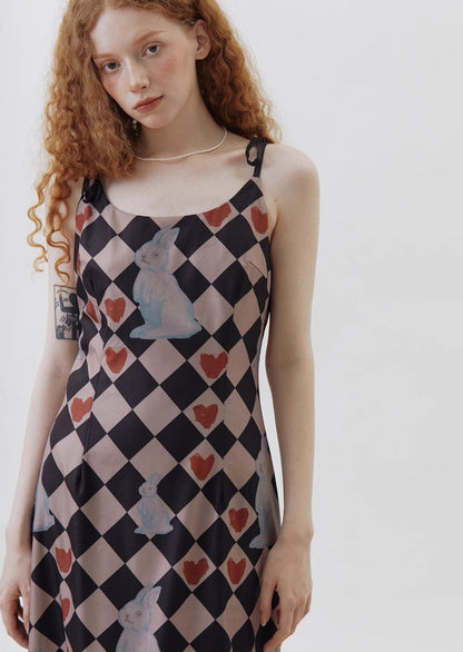 Diamond Rabbit Retro Print Suspender Dress 