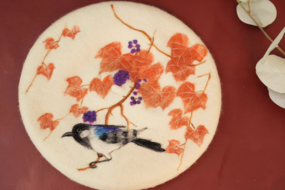 Chinese style ink painting flower and bird beret