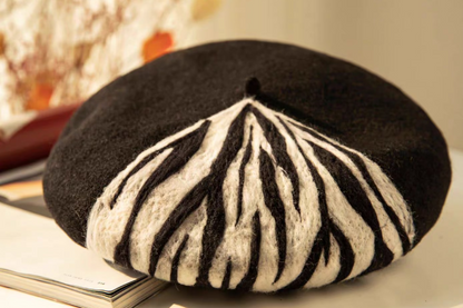 wool felt black and white zebra hat